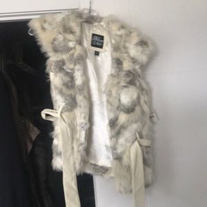 Blanc Noir faux fur vest with faux leather belt